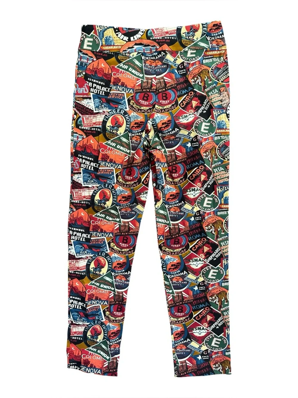 Krazy Larry Travel Postcard Print Pants Size 8 Stretch Statement Fun Pants